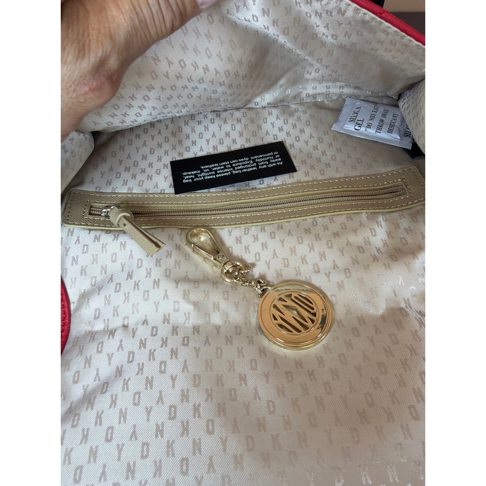 DKNY Red Quilted Leather Shoulder Bag Gold Chain Strap Turn Lock Flap Purse - Picture 12 of 14